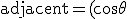 \mathrm{adjacent} = (\cos \theta) ( \mathrm{hypotenuse} ) \mathrm{adjacent} = (\cos \theta) ( \mathrm{hypotenuse} )
